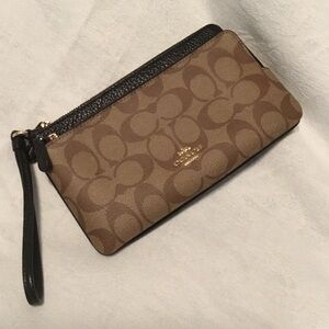 Coach Tan and Black Signature Wristlet